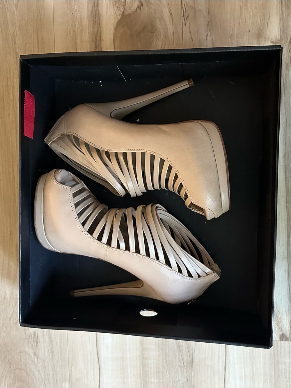 bebe Beige Strappy Stiletto Heels